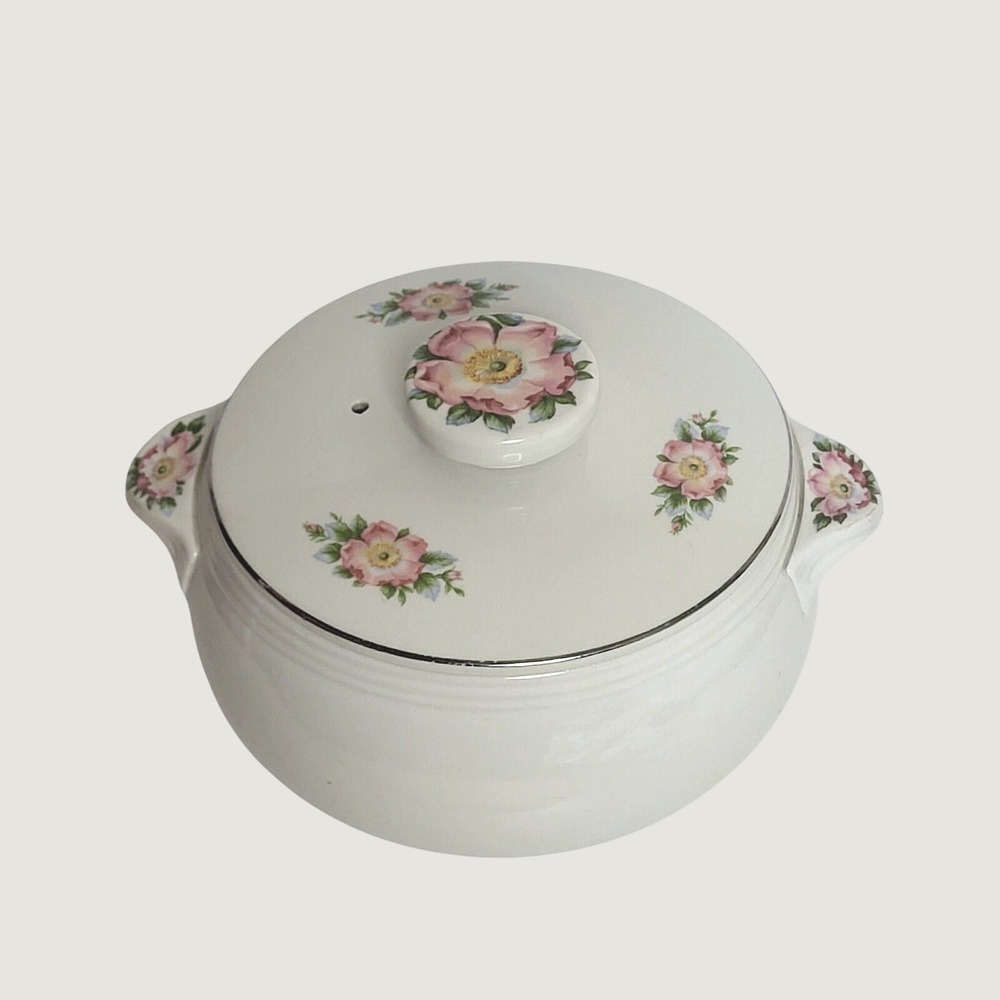 Halls Superior Rose White Casserole Dish 658 Made in USA Vintage Ceramic Floral